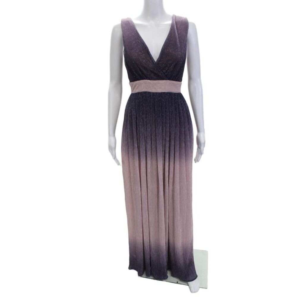 Traffic People Women Maxi Wrap Dress Dark Blue Striped V-Neck Size M